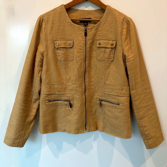 Dana Buchman Linen Blend Zip-Front Camel Blazer - Picture 1 of 8
